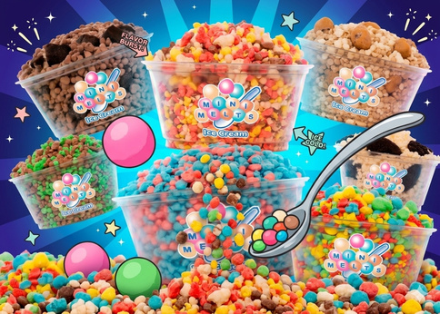 Colorful cups of Mini Melts ice cream with a spoon