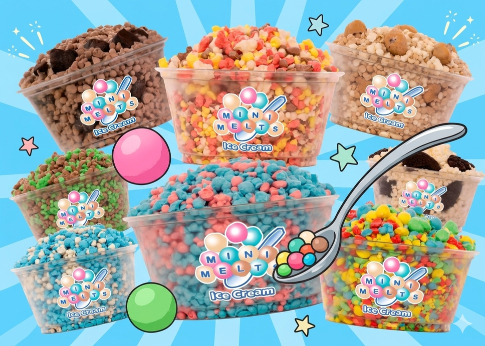 Assorted Mini Melts flash-frozen ice cream cups in cotton candy, cookies and cream, and other flavors